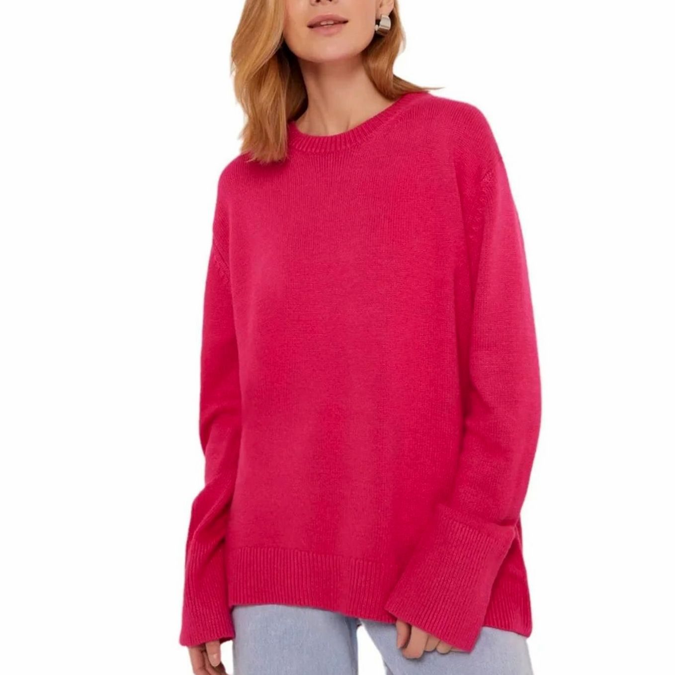Women's Oversized Crew-Neck Long-Sleeve Light Knit Sweater