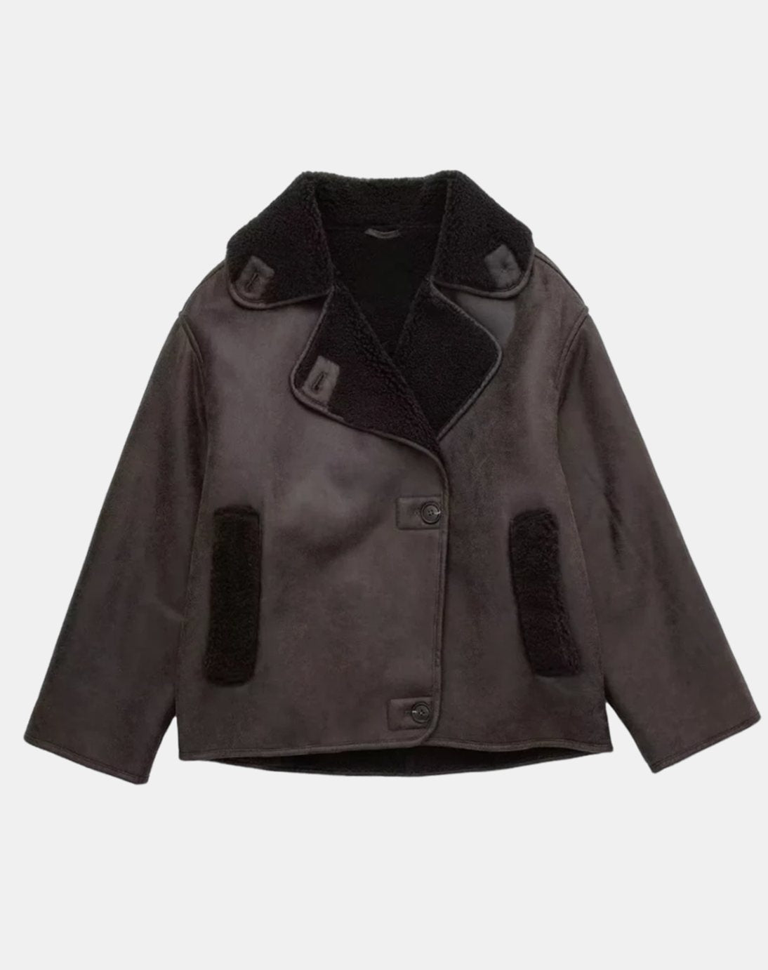 Women's Oversized Faux Shearling Moto Jacket - Brown