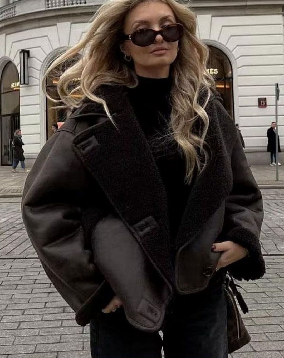 Women's Oversized Faux Shearling Moto Jacket