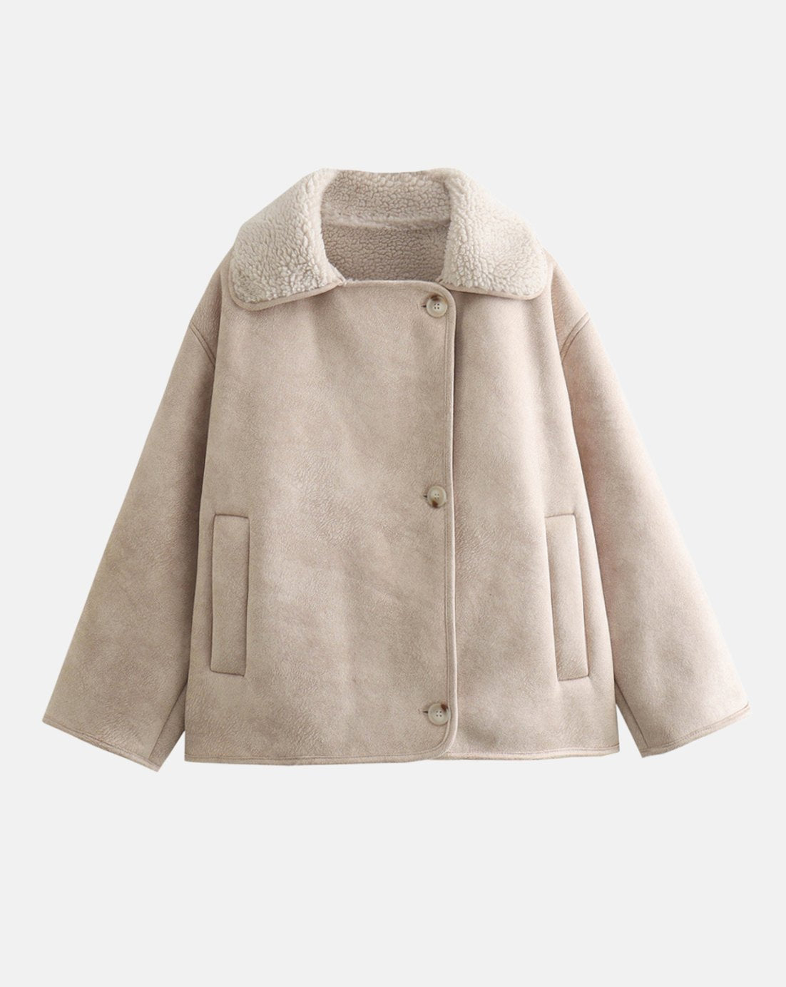 Women's Oversized Faux Shearling Moto Jacket - Beige