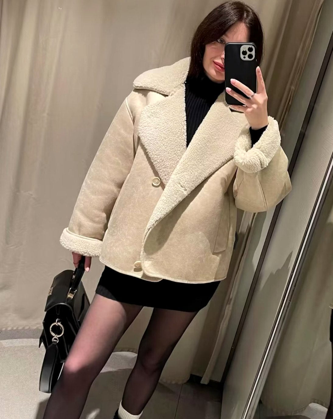 Women's Oversized Faux Shearling Moto Jacket