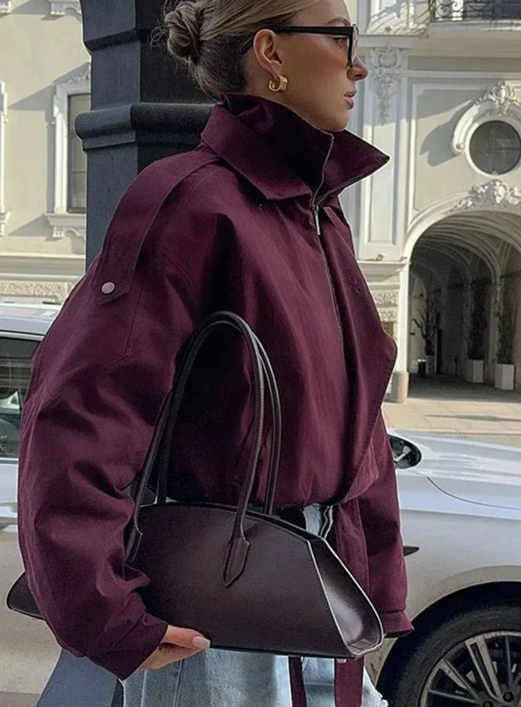 Women's Oversized High-Collar Zip-Up Bomber Jacket