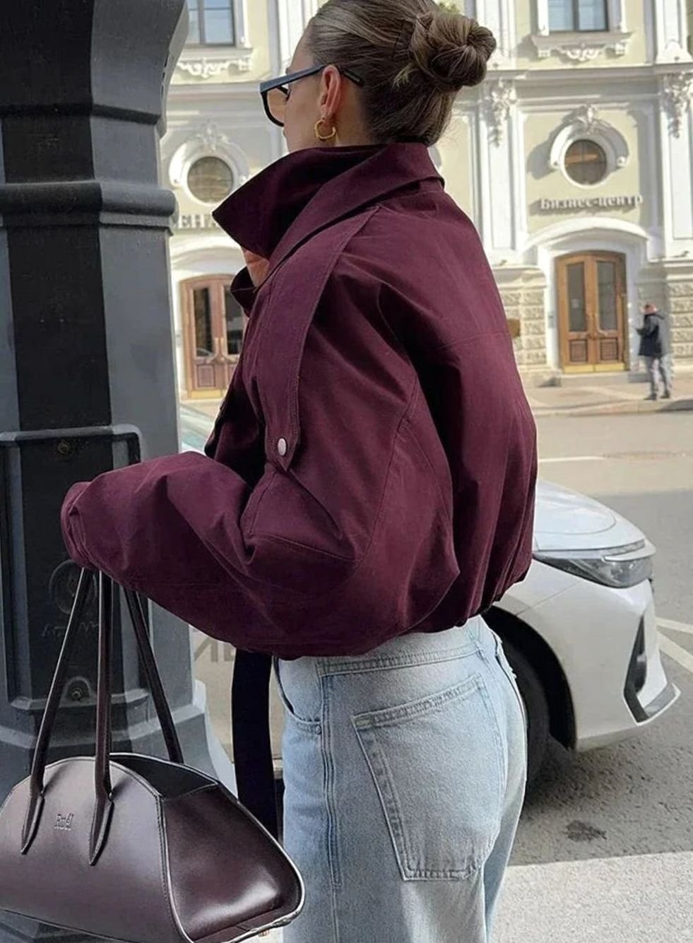 Women's Oversized High-Collar Zip-Up Bomber Jacket
