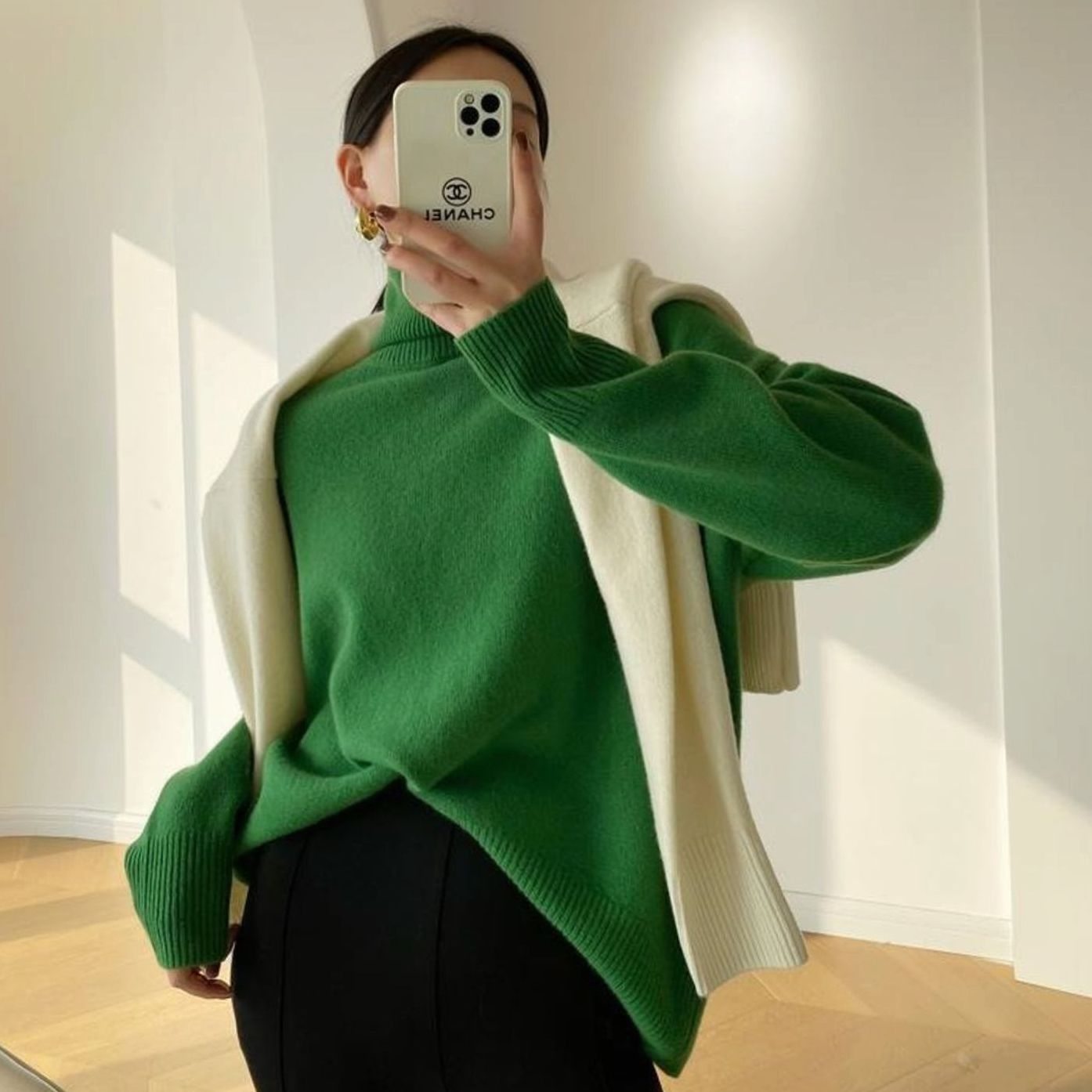 Women's Oversized Knit Turtleneck Pullover Sweater - Green