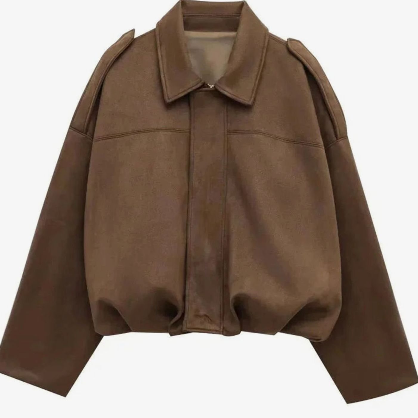 Women's Oversized Suede-Look Light Bomber Jacket Zip-Up - Brown