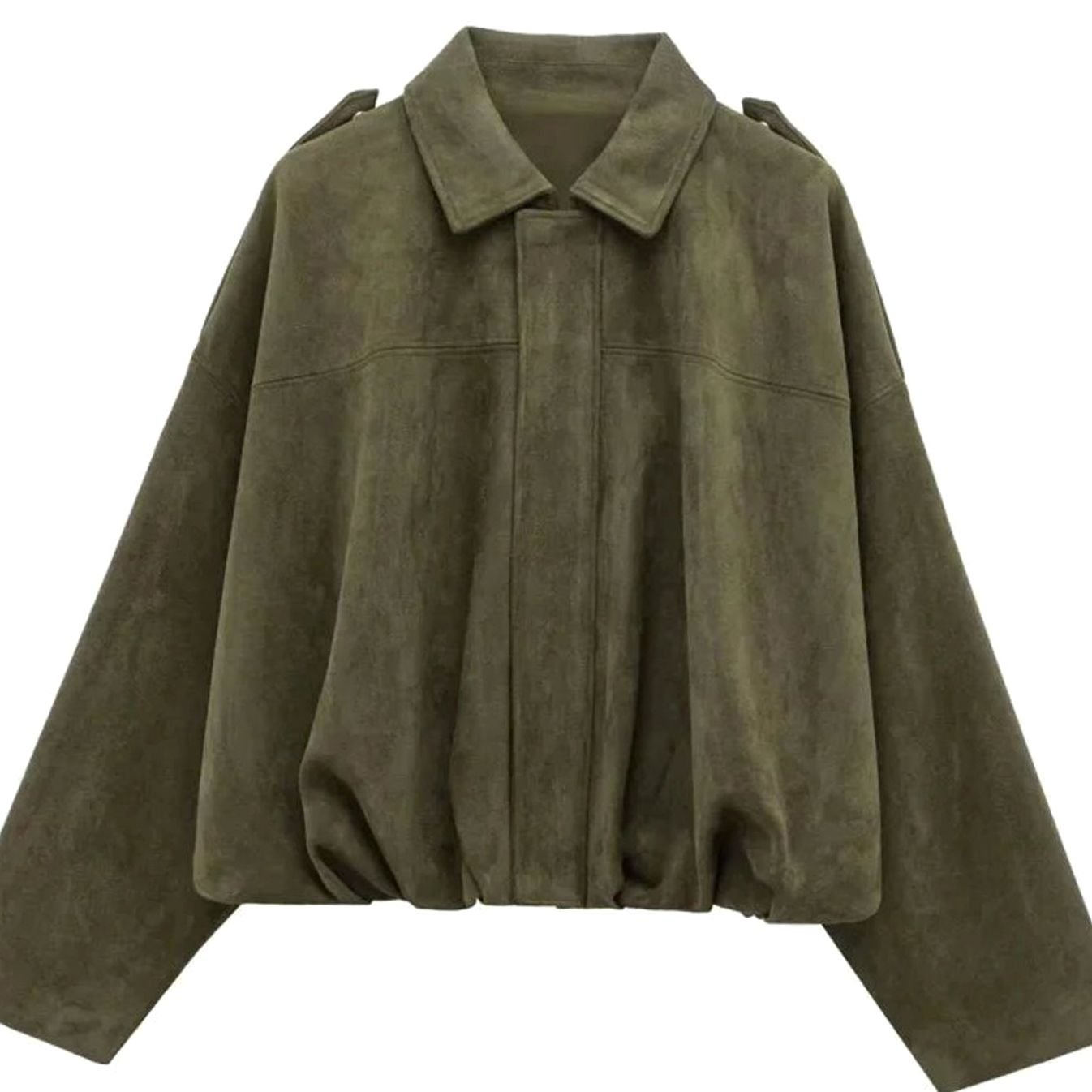 Women's Oversized Suede-Look Light Bomber Jacket Zip-Up - Military Green