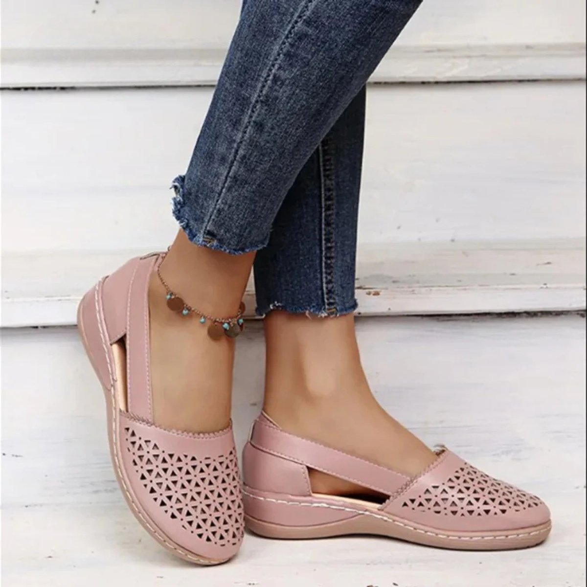Women's Perforated Slip-On Comfort Sandals Breathable Casual Flats