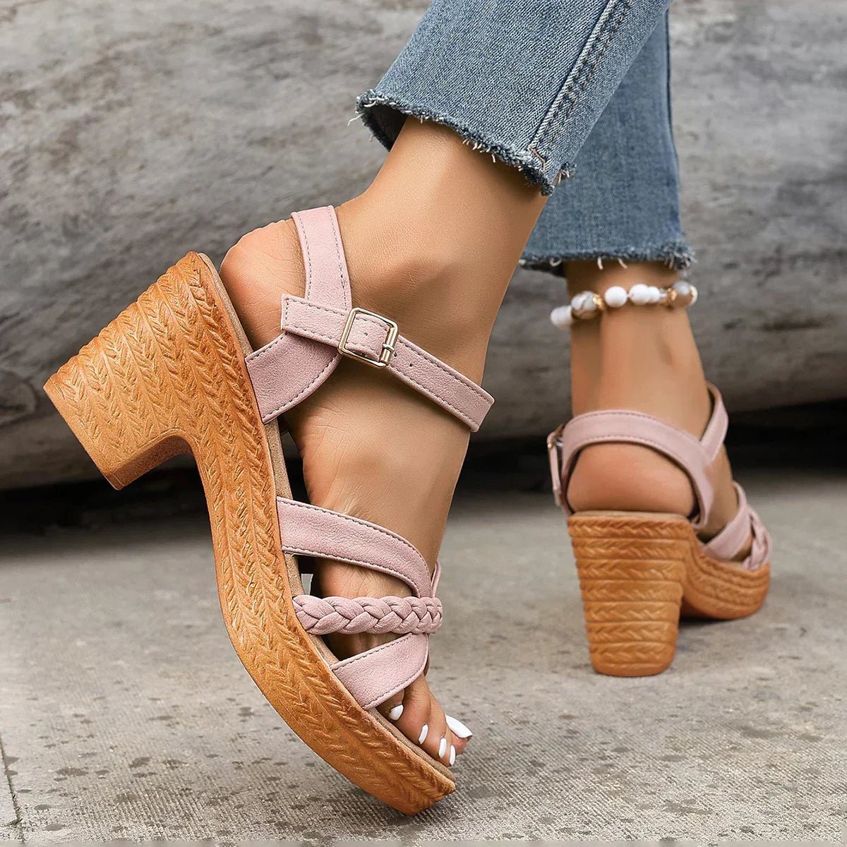 Women's Platform Sandals Orthopedic Braided Strap Block Heel