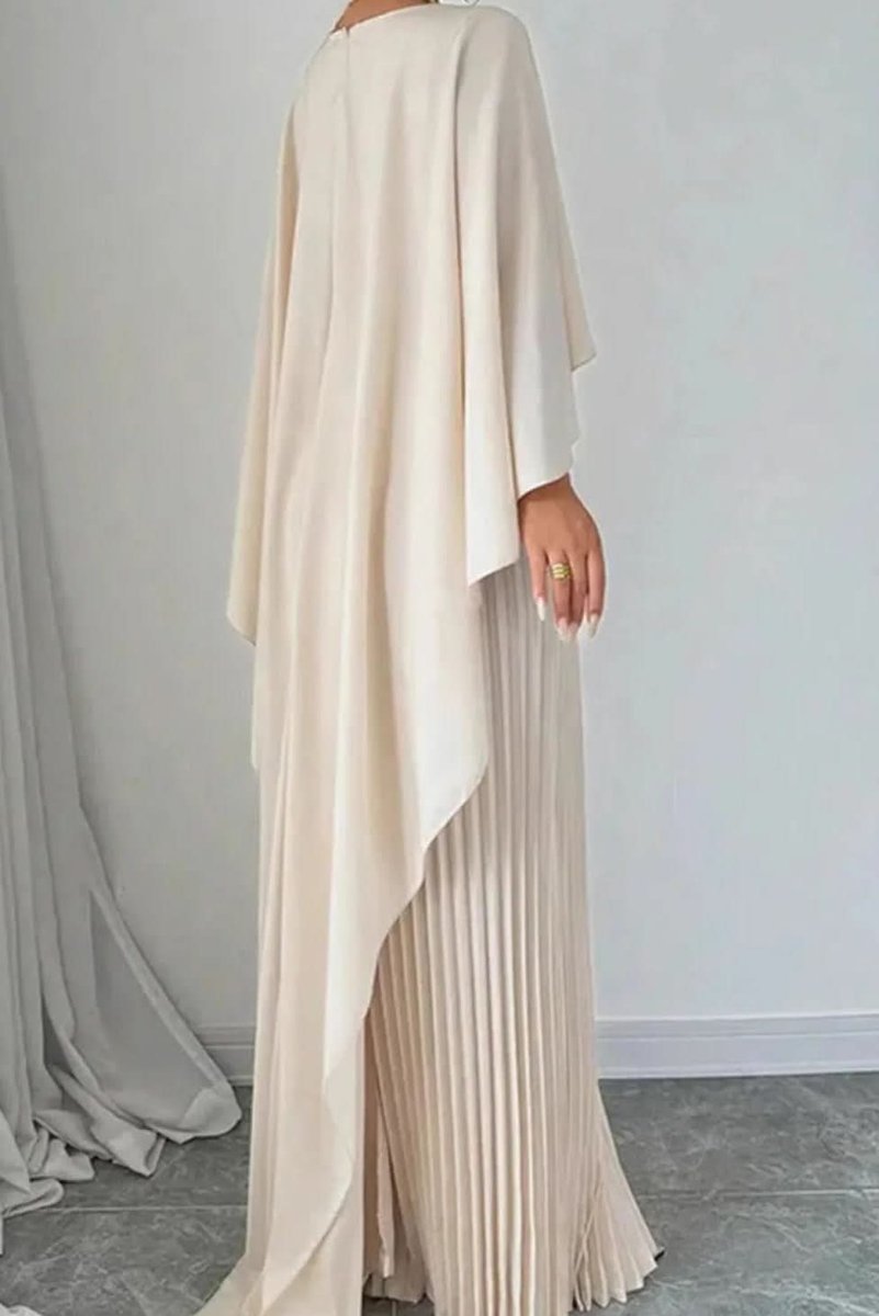 Women's Pleated Cape-Overlay Maxi Evening Gown