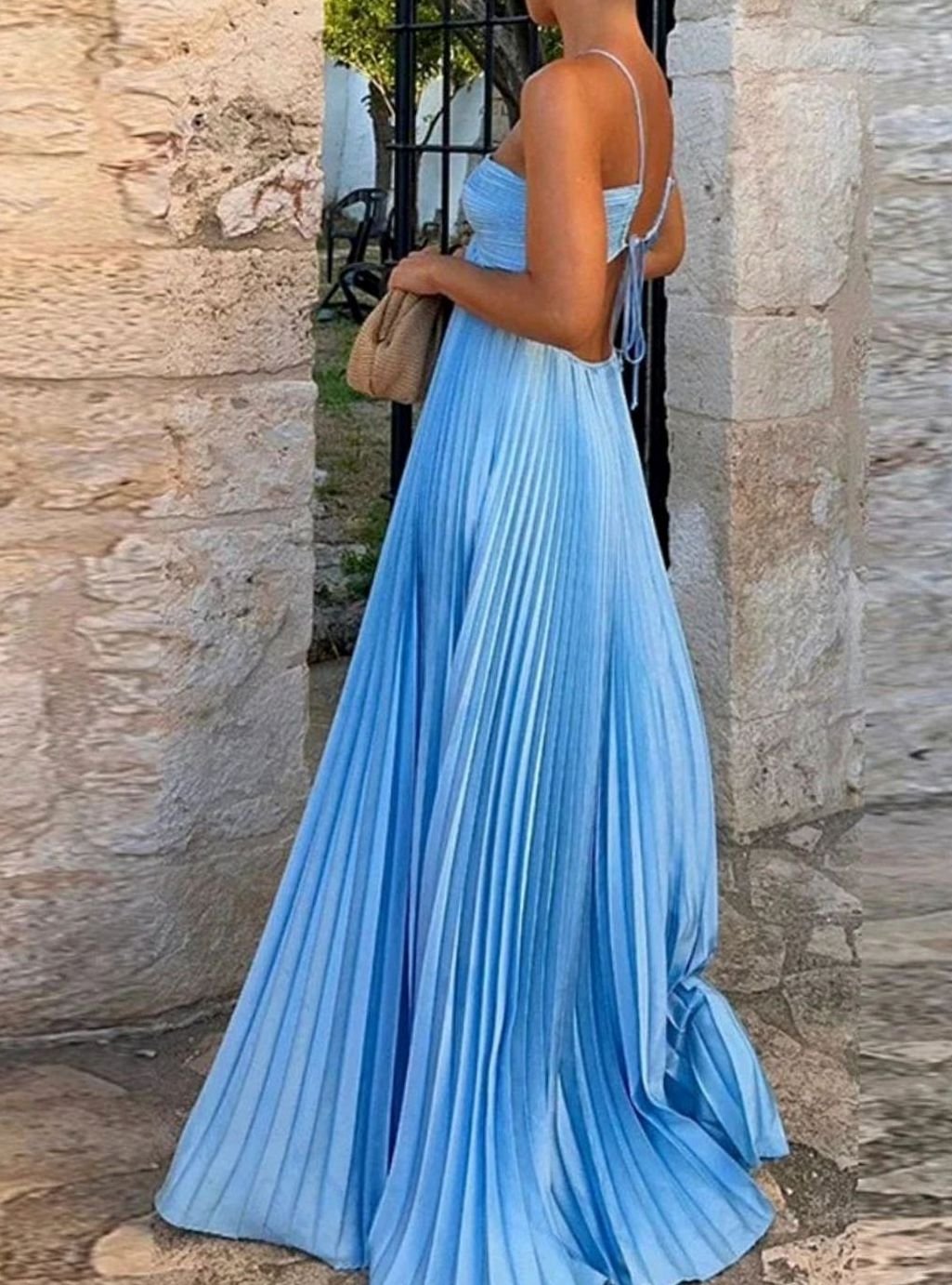 Women's Pleated Halter-Neck Cutout Summer Maxi Dress