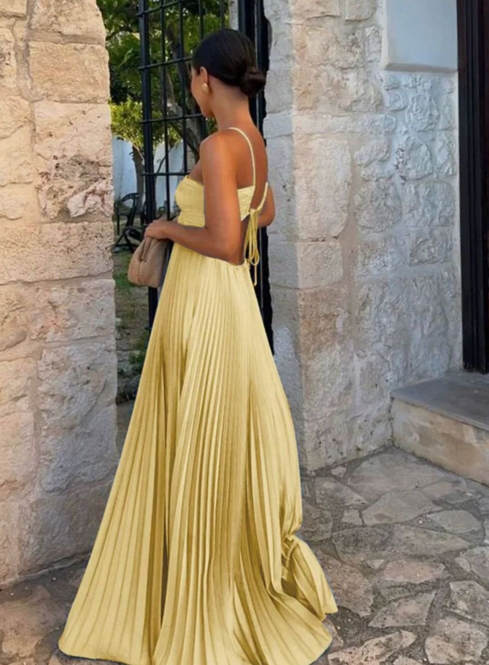 Women's Pleated Halter-Neck Side Cut-Out Maxi Dress
