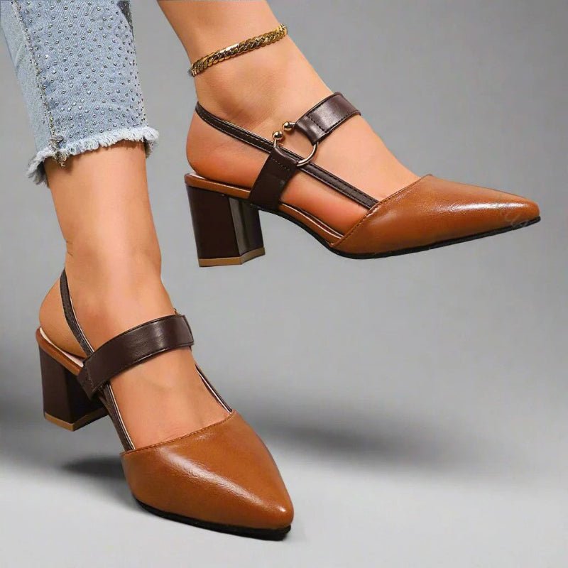 Women's Pointed Toe T-Strap Block Heels