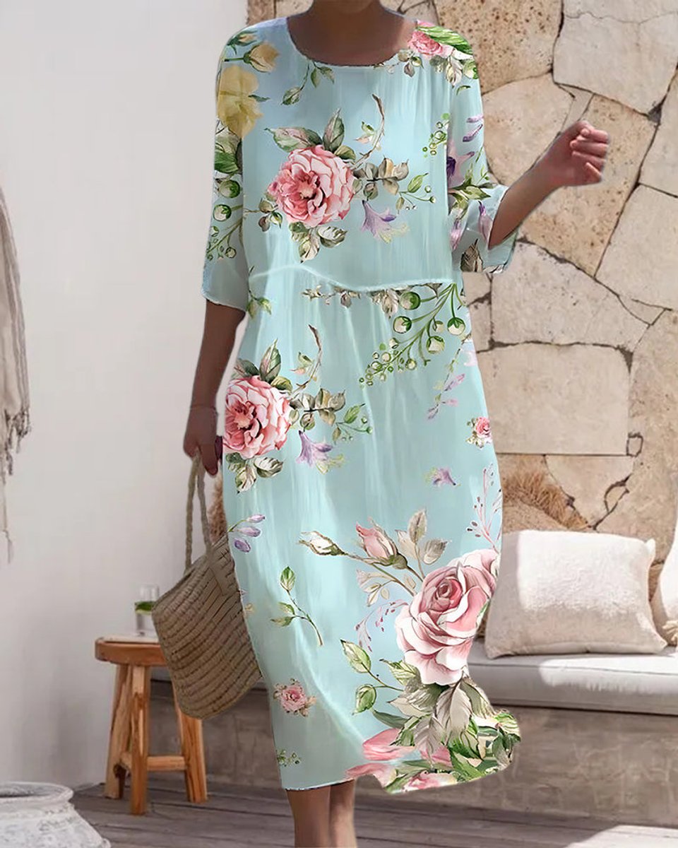 Women's Printed Midi Floral Summer Dress Relaxed Fit