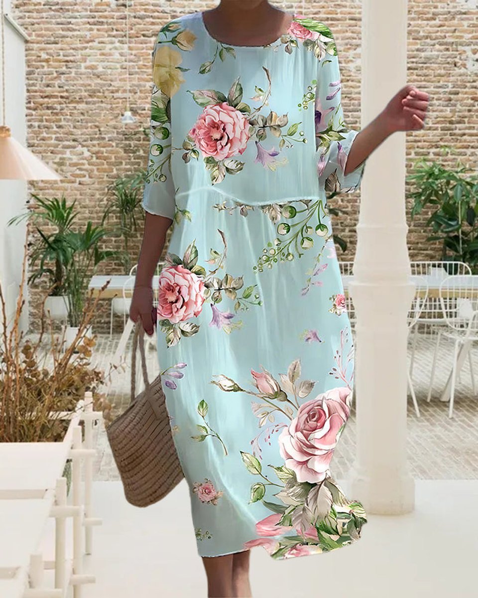 Women's Printed Midi Floral Summer Dress Relaxed Fit