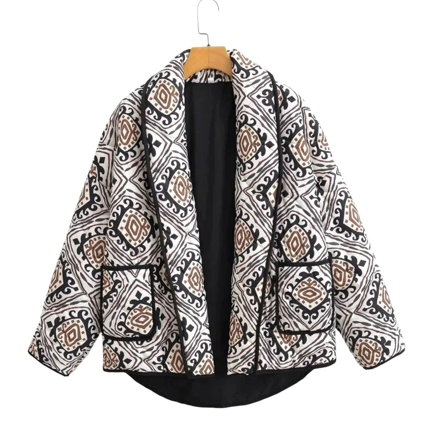 Women's Quilted Wide-Sleeve Oversized Patterned Jacket - Pattern