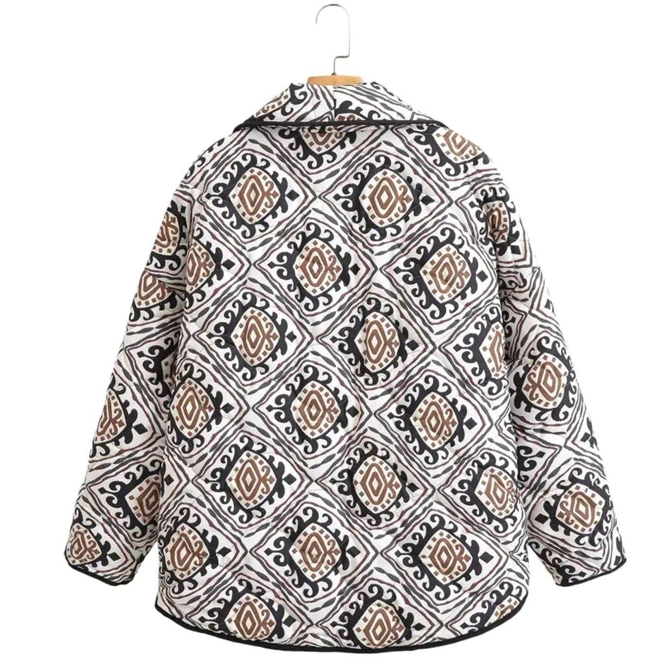 Women's Quilted Wide-Sleeve Oversized Patterned Jacket