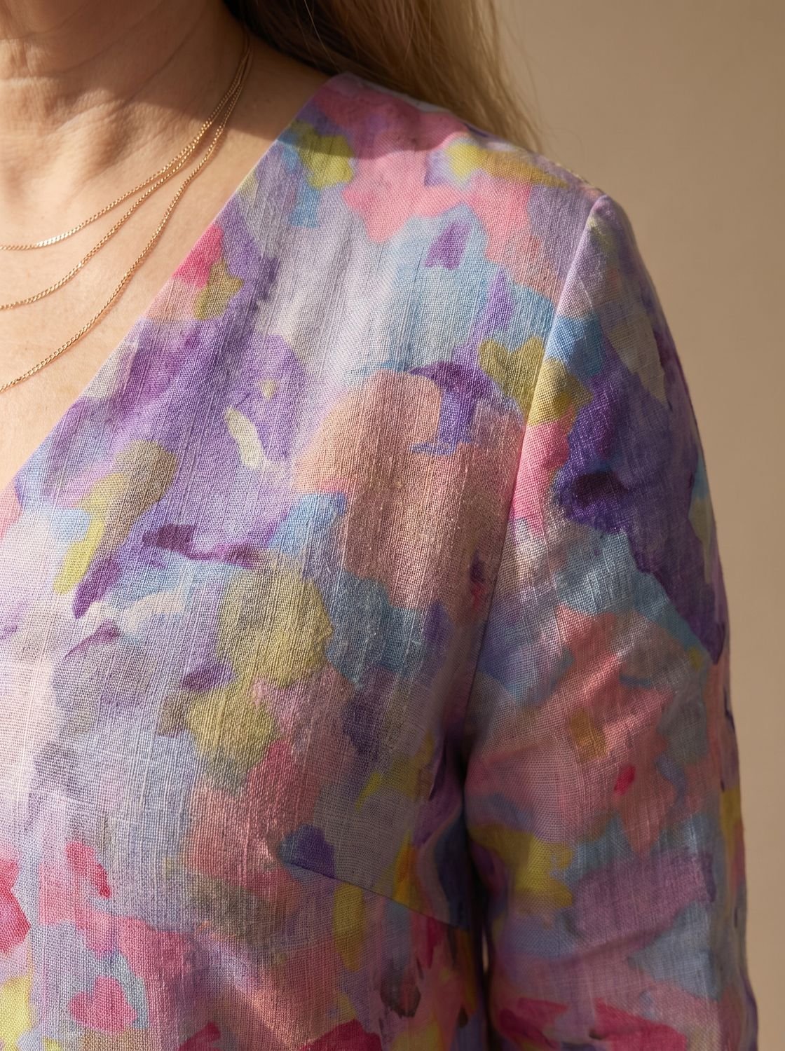 Women's Relaxed-Fit Abstract Floral Midi Dress Three-Quarter Sleeves