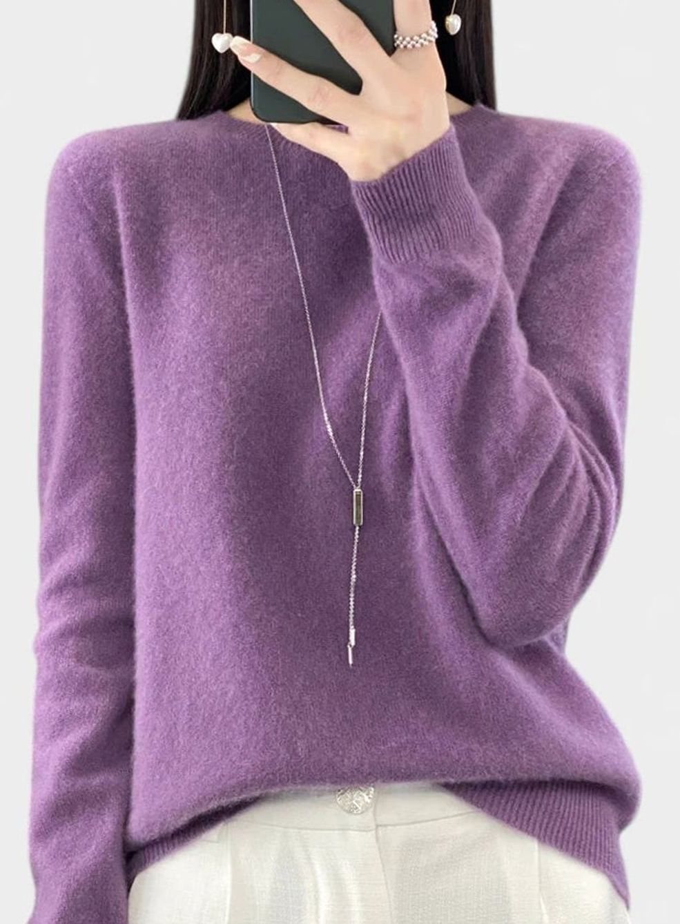 Women's Relaxed-Fit Crew-Neck Knit Lightweight Sweater