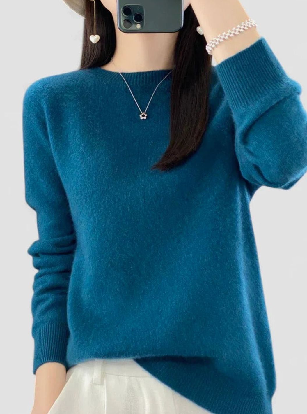 Women's Relaxed-Fit Crew-Neck Knit Lightweight Sweater - More Blue