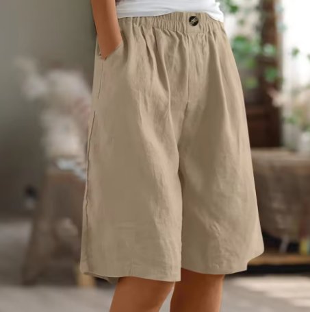 Women's Relaxed-Fit Elastic-Waist Bermuda Shorts - Khaki