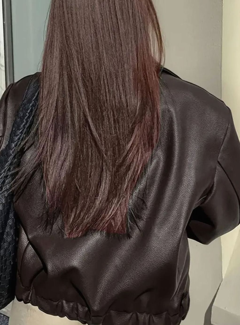 Women's Relaxed-Fit Faux Leather Zip-Up Light Jacket Drop Shoulder