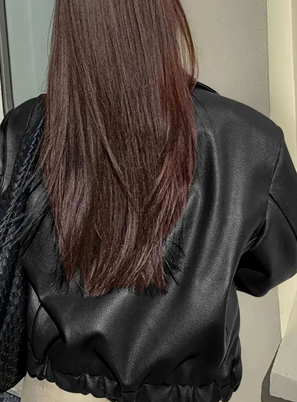 Women's Relaxed-Fit Faux Leather Zip-Up Light Jacket Drop Shoulder