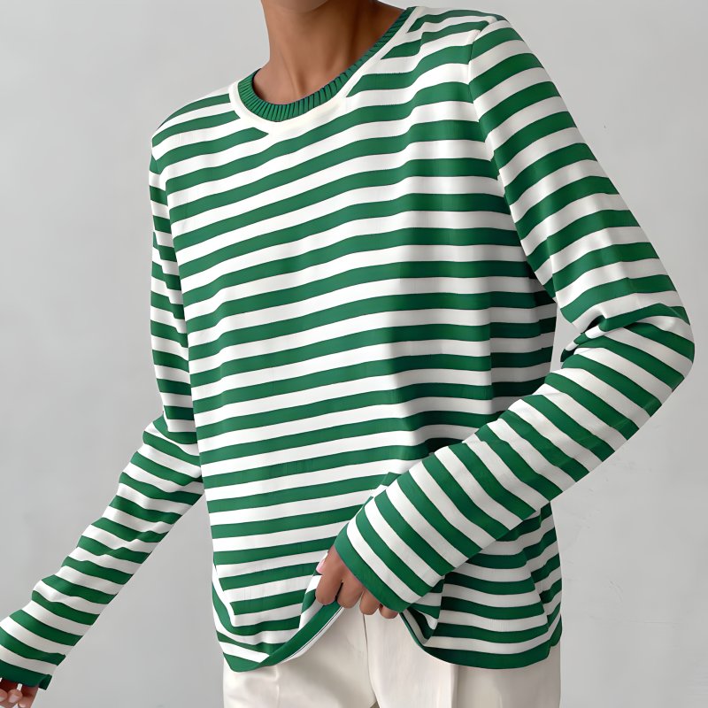Women's Relaxed-Fit Striped Long-Sleeve Pullover - Green