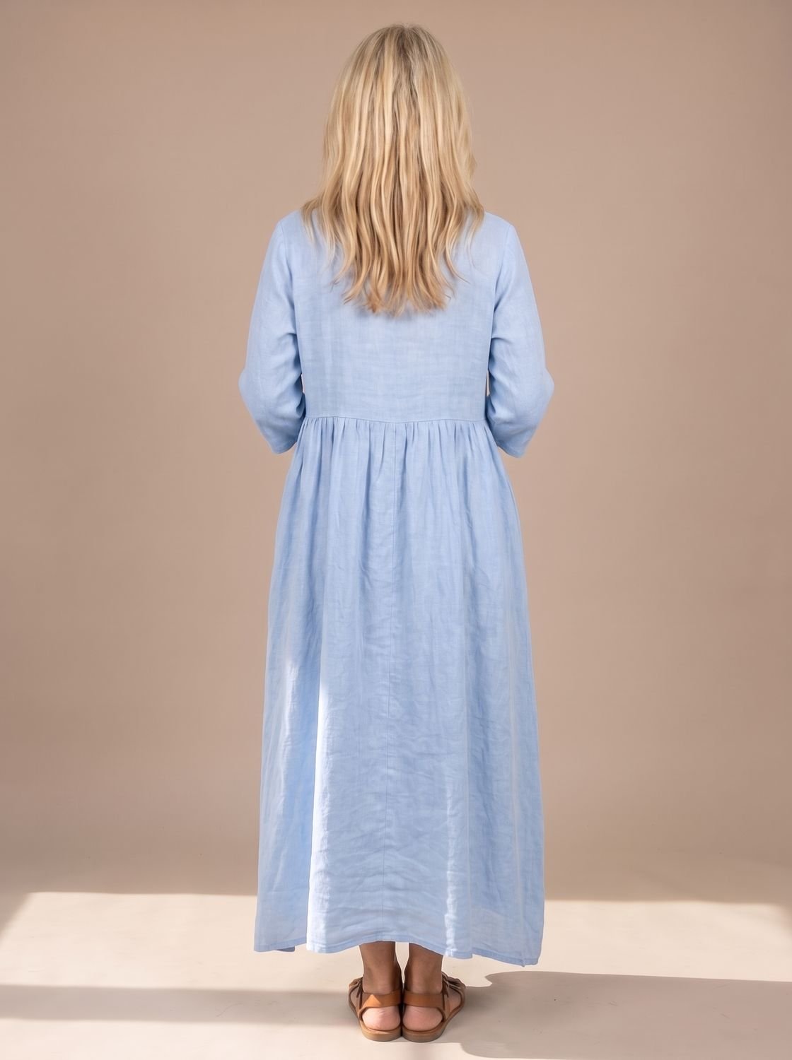 Women's Relaxed-Fit Three Quarter Sleeve Gathered Midi Dress