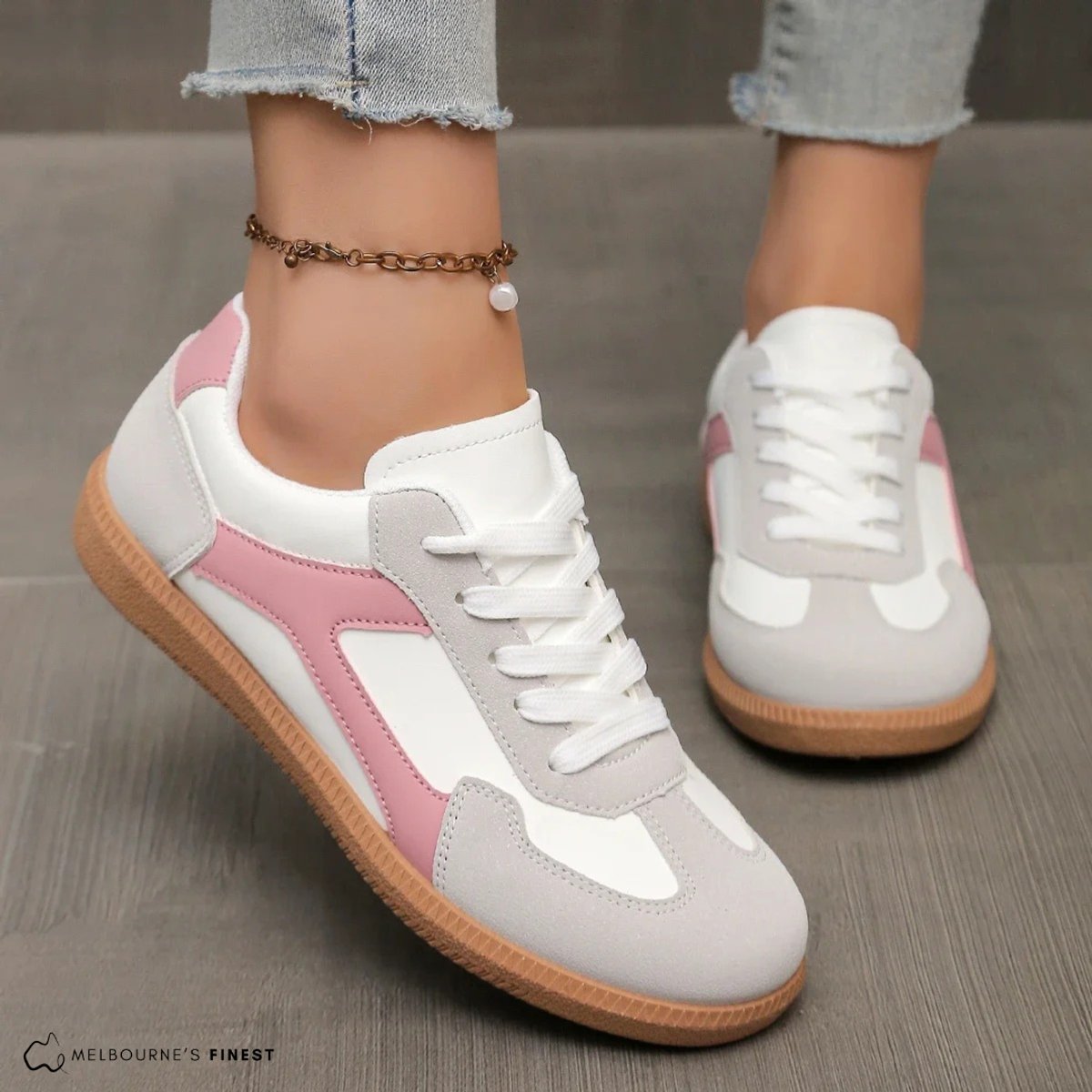 Women's Retro Lace-Up Comfort Sneakers Cushioned Court Shoes - Pink