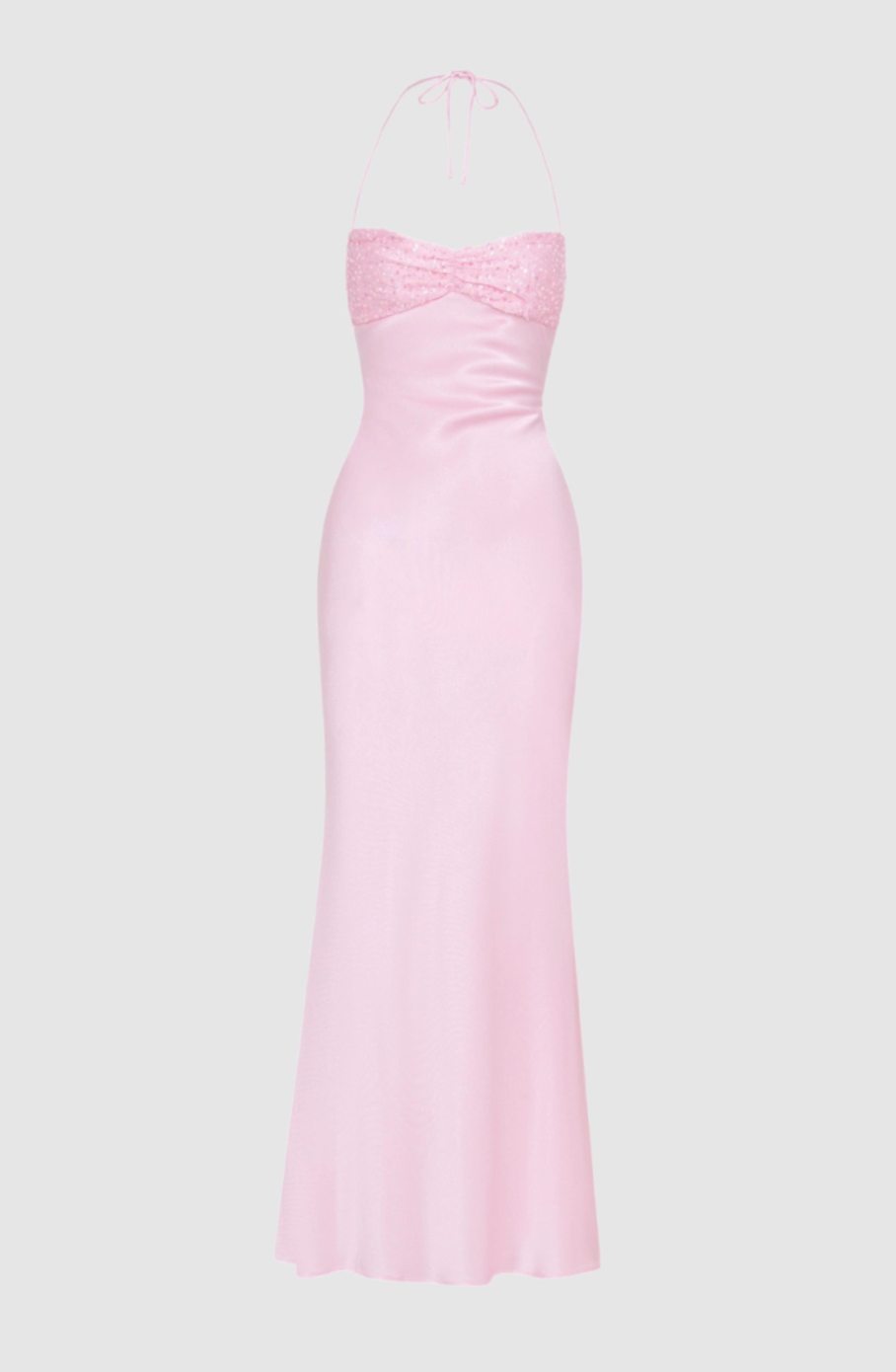Women's Rhinestone-Embellished Halter-Neck Satin Maxi Dress