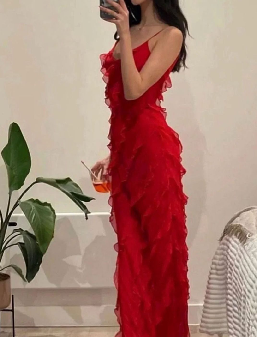 Women's Ruffle Spaghetti-Strap Formal Maxi Wedding Guest Dress