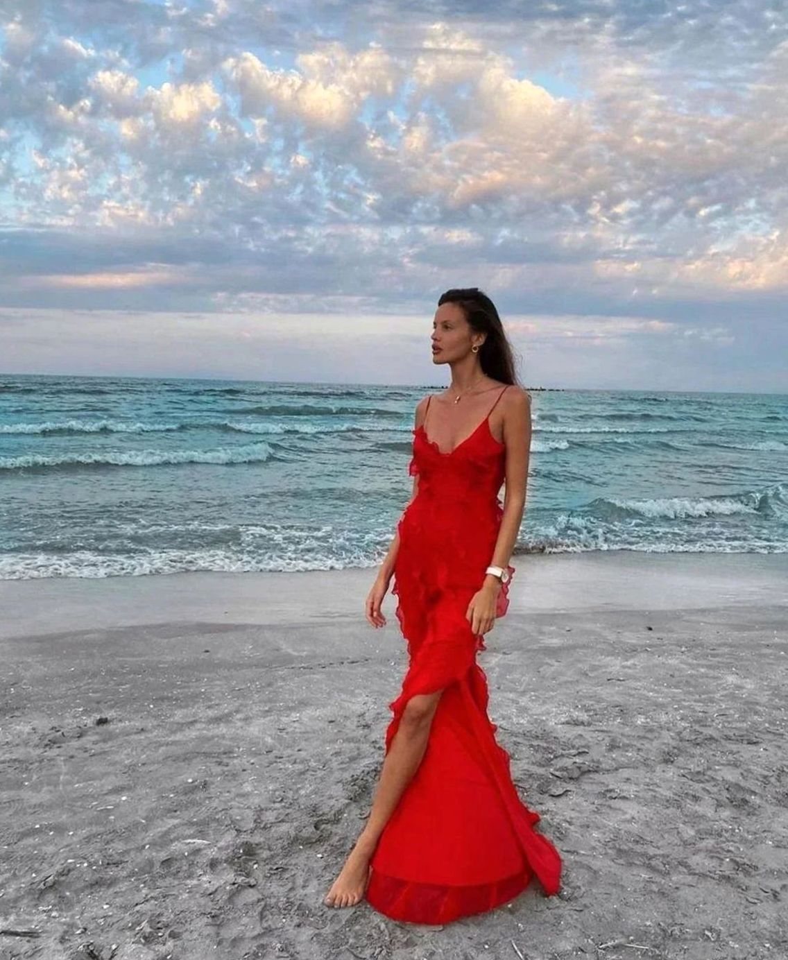 Women's Ruffle Spaghetti-Strap Formal Maxi Wedding Guest Dress