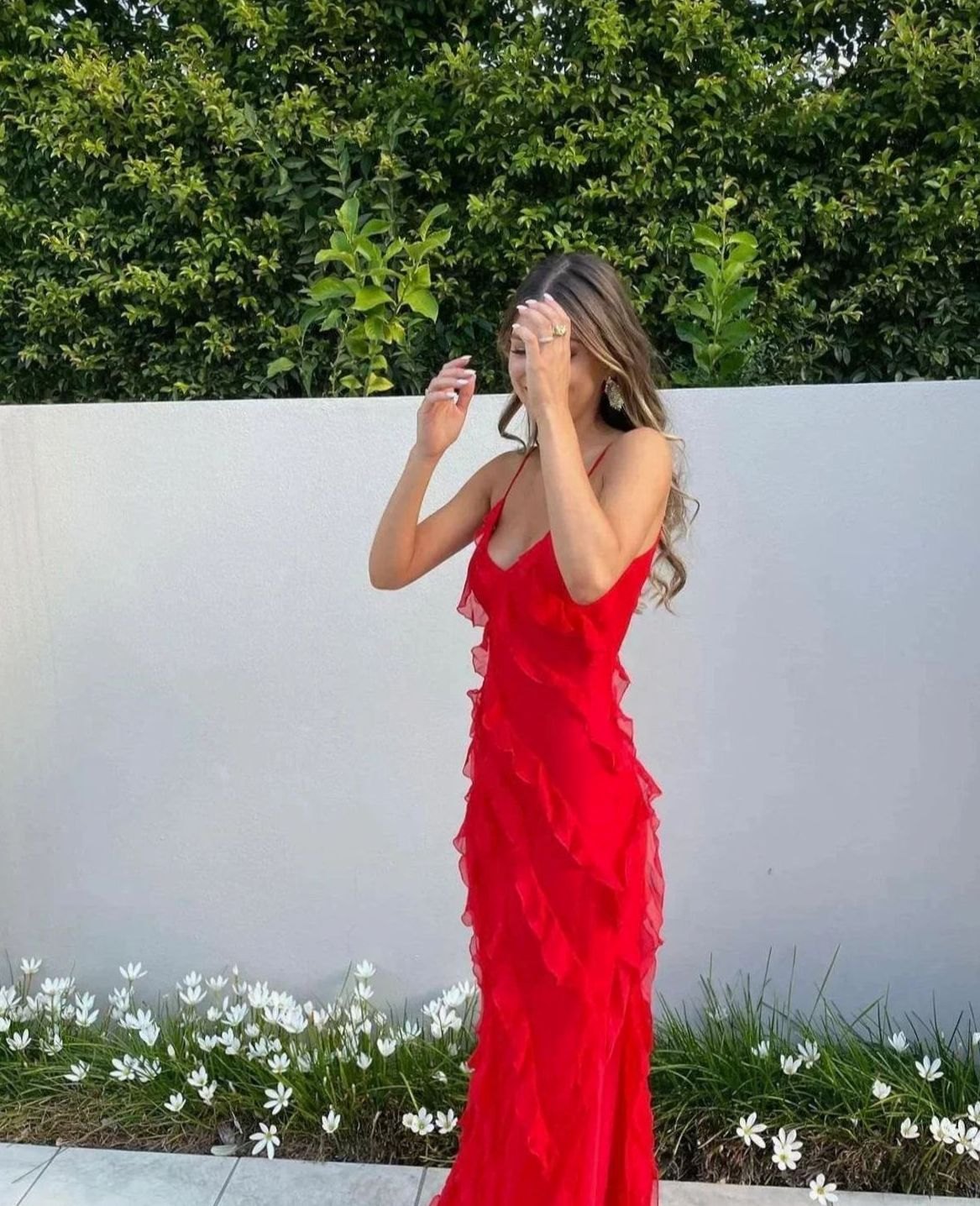 Women's Ruffle Spaghetti-Strap Formal Maxi Wedding Guest Dress