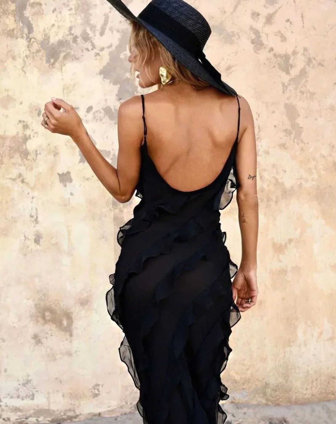 Women's Ruffle Spaghetti-Strap Formal Maxi Wedding Guest Dress