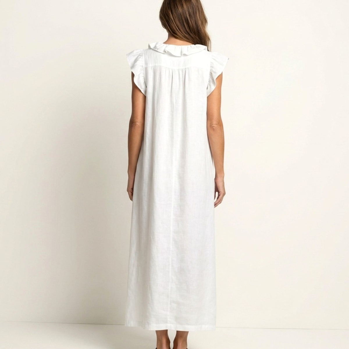 Women's Ruffle V-Neck Relaxed-Fit Sleeveless Maxi Dress