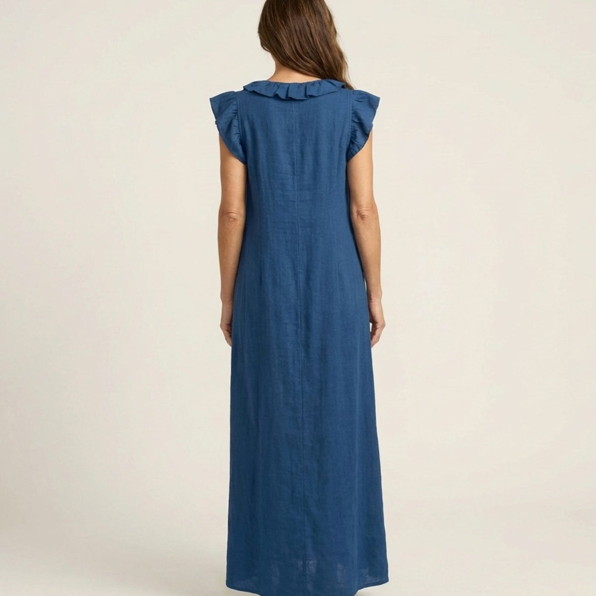 Women's Ruffle V-Neck Relaxed-Fit Sleeveless Maxi Dress
