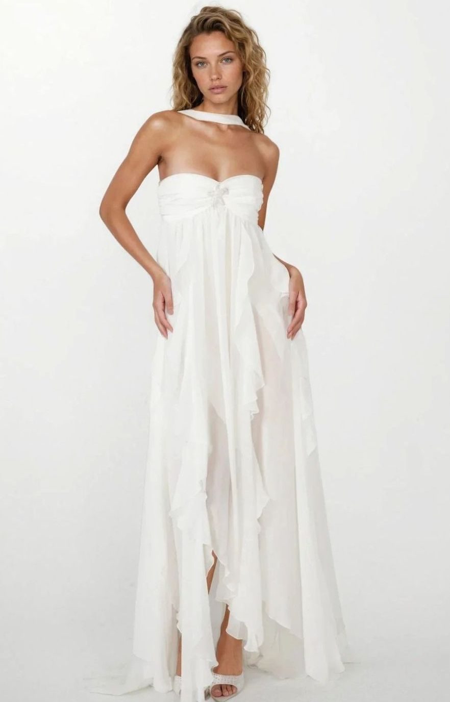 Women's Ruffled Halter-Neck Flowy Pink Maxi Dress