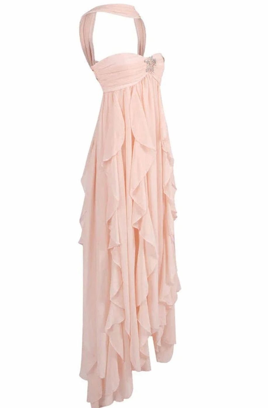 Women's Ruffled Halter-Neck Flowy Pink Maxi Dress