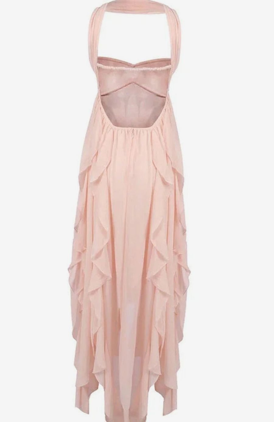 Women's Ruffled Halter-Neck Flowy Pink Maxi Dress