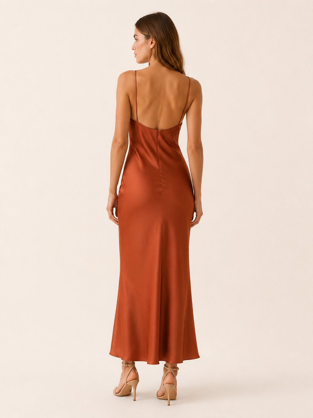 Women's Satin Cowl-Neck Sleeveless Maxi Dresses