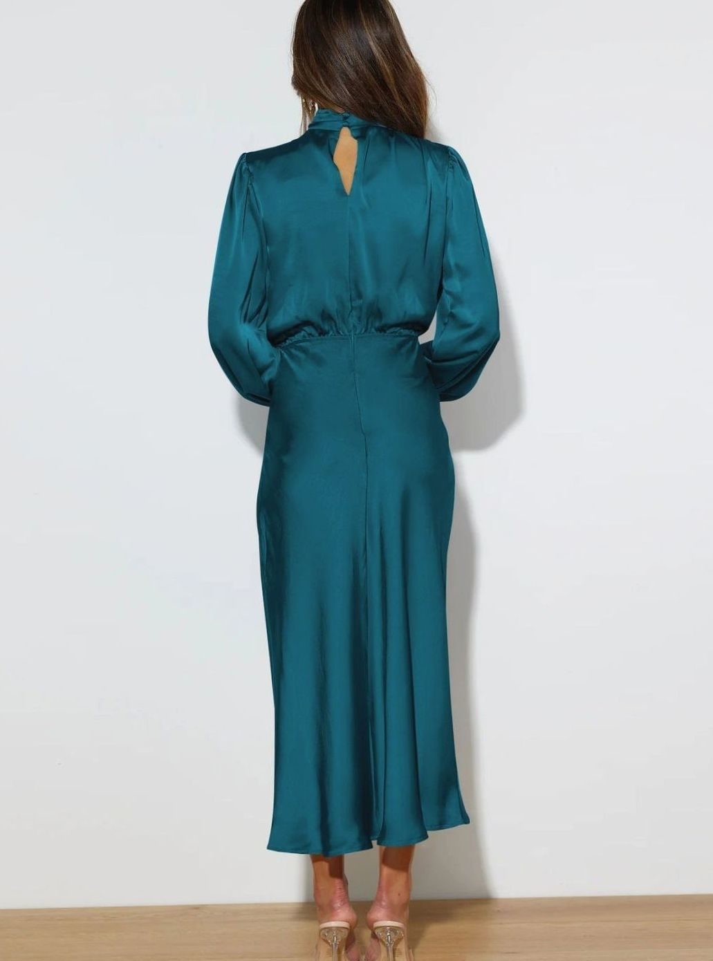 Women's Satin High-Neck Long-Sleeve Maxi Gown