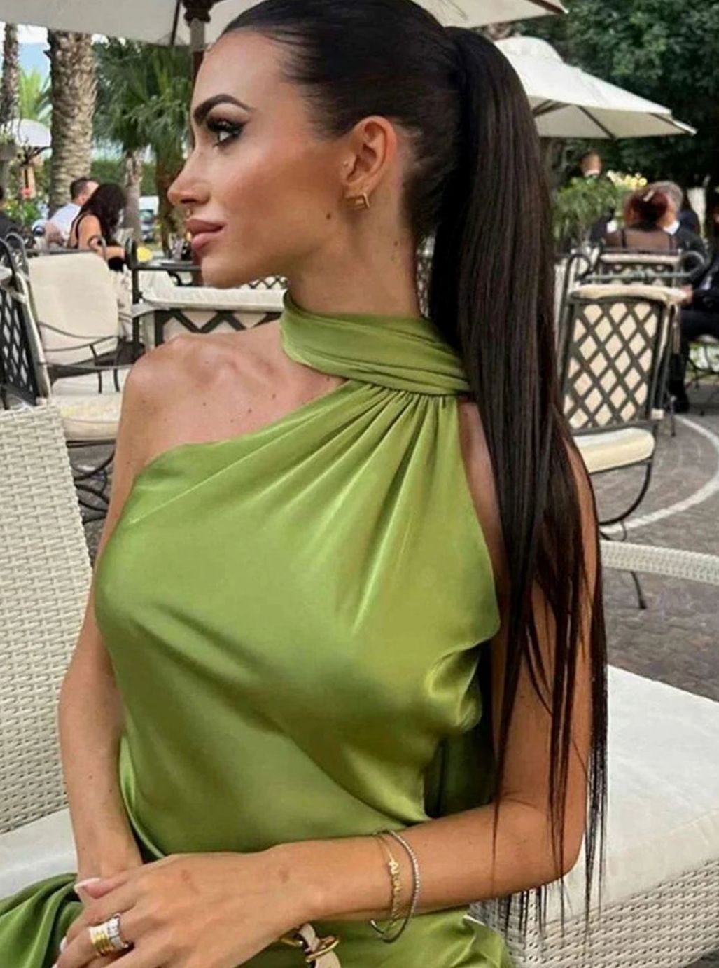 Women's Satin Maxi Gown One-Shoulder Cape Open Back