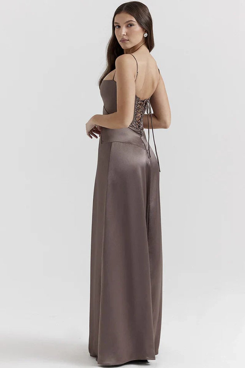 Women's Satin Maxi Summer Dress Jumpsuit Sculpted Bodice Gown