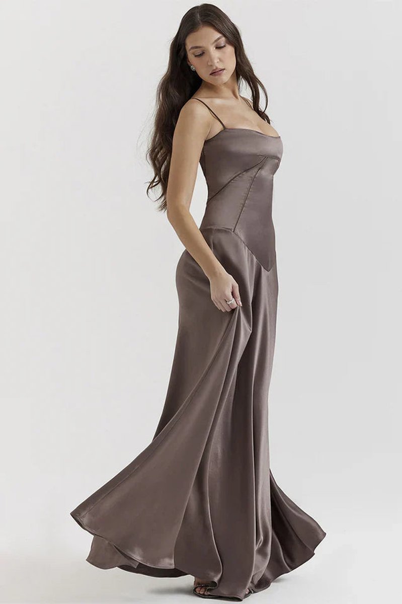 Women's Satin Maxi Summer Dress Jumpsuit Sculpted Bodice Gown