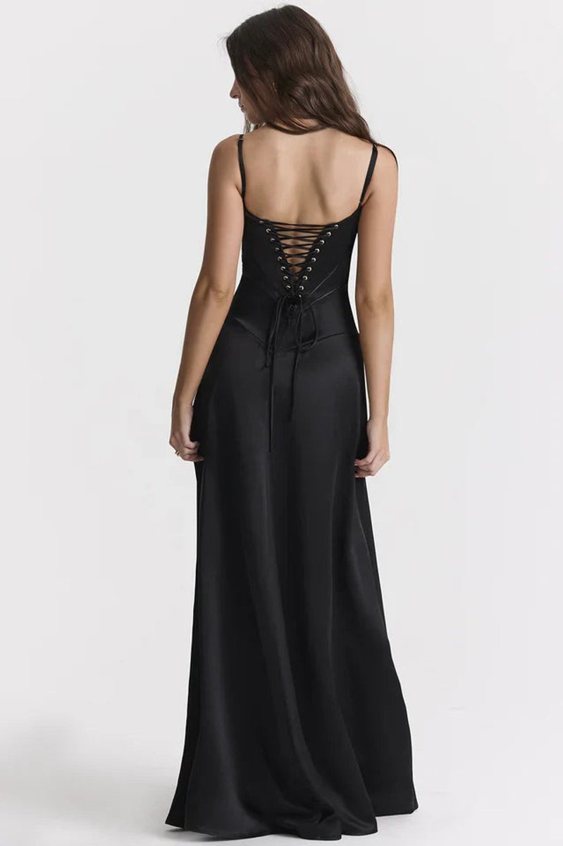 Women's Satin Maxi Summer Dress Jumpsuit Sculpted Bodice Gown
