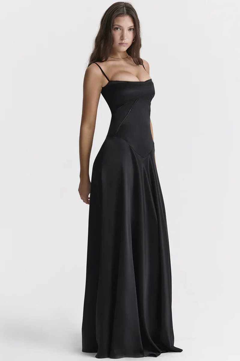 Women's Satin Maxi Summer Dress Jumpsuit Sculpted Bodice Gown