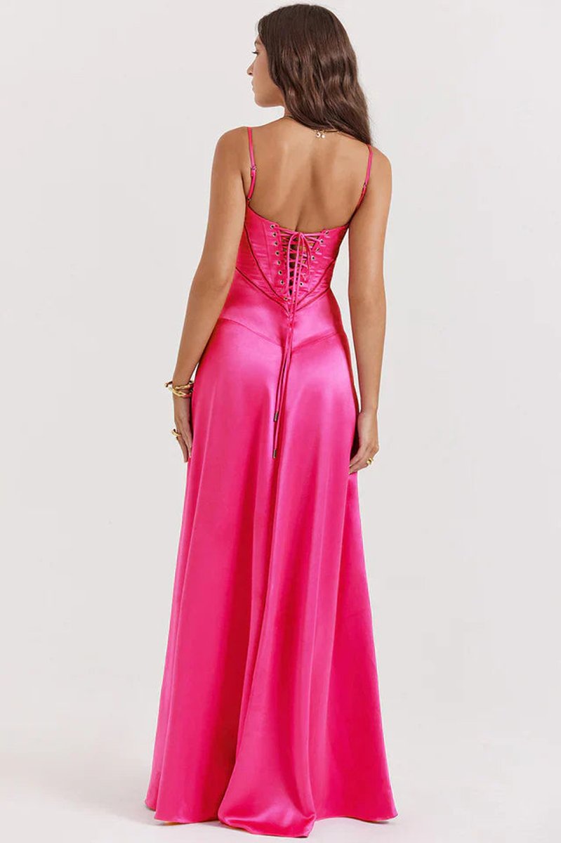 Women's Satin Maxi Summer Dress Jumpsuit Sculpted Bodice Gown