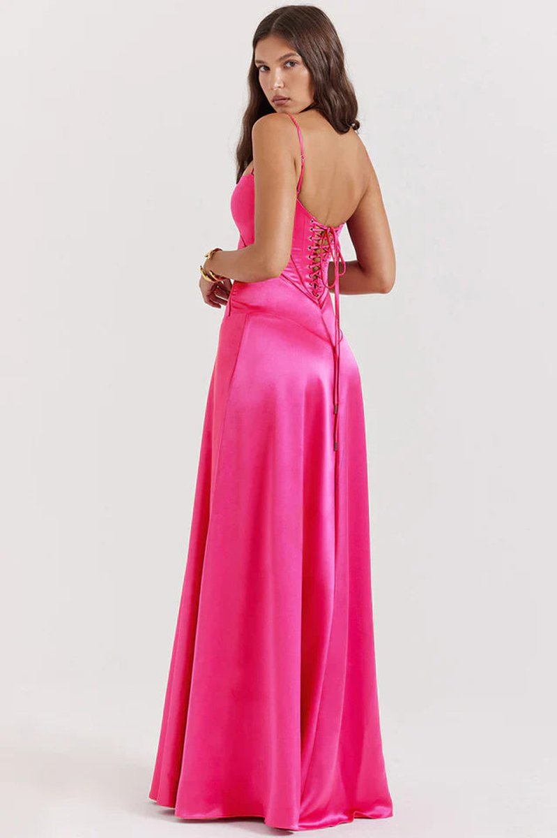 Women's Satin Maxi Summer Dress Jumpsuit Sculpted Bodice Gown