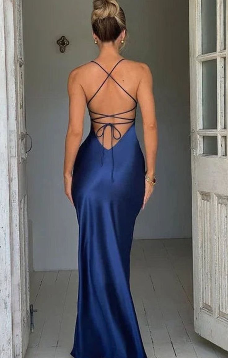 Women's Satin V-Neck High-Slit Halter Maxi Evening Dress