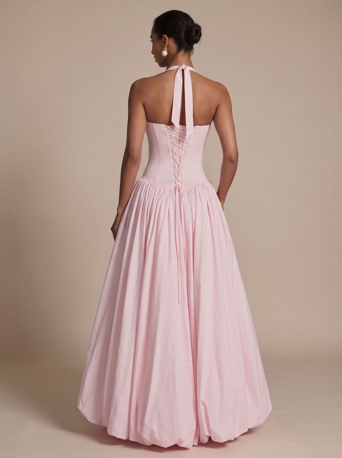 Women's Sculpted Halter Maxi Dress Thigh-High Side Split Voluminous Skirt